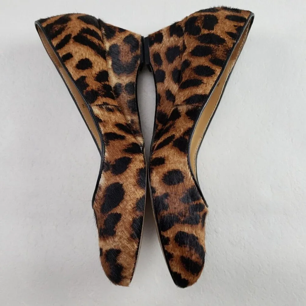 Talbots Leopard Print Laney Wedge Womens 7 Brown Calf Hair Low Closed Toe Heel